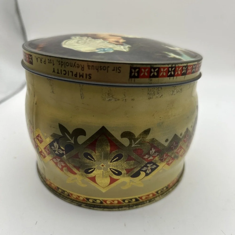Vintage Thornes Confectionery Tin England‎ Young Girl White Dress Blue Bow 3